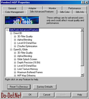 3dfx Advanced Features Windows 98 screen shot