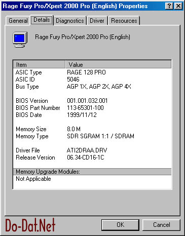 Windows 98 Screen Shot of ATi Rage 128 Pro - Details